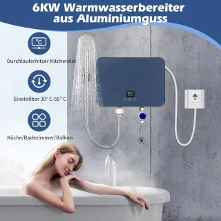 Elektrische Doorstroomboiler 6000W met LED Temperatuurweergave - Compacte Instant Boiler voor Keuken en Badkamer