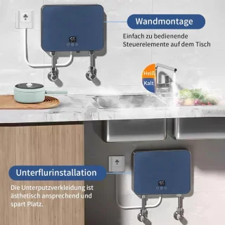 Elektrische Doorstroomboiler 6000W met LED Temperatuurweergave - Compacte Instant Boiler voor Keuken en Badkamer