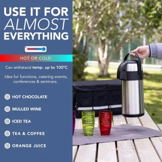 RFWR® Thermische Koffiekaraf - 3L Roestvrij Staal met Dubbelwandige Isolatie en 360° Draaibare Basis