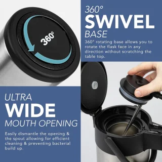 RFWR® Thermische Koffiekaraf - 3L Roestvrij Staal met Dubbelwandige Isolatie en 360° Draaibare Basis