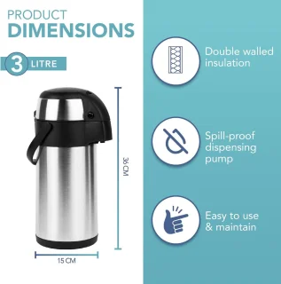 RFWR® Thermische Koffiekaraf - 3L Roestvrij Staal met Dubbelwandige Isolatie en 360° Draaibare Basis
