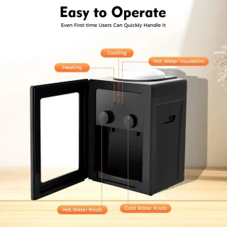 Fubzz Waterdispenser - Heetwatertap - Koud water - Waterkoeler - Met Kraantje - Universeel - 550W Vermogen - Thee of Koffie - Zwart