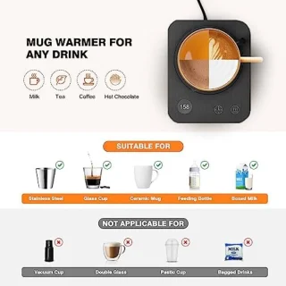 Koffiebekerverwarmer met Automatische Uitschakeling en 3 Temperatuurinstellingen voor Thuis en Kantoor