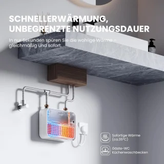 Mini-doorstroomboiler 3,6 kW - Ruimtebesparend, Elektronisch Geregeld, Onmiddellijk Warm Water voor Wastafel