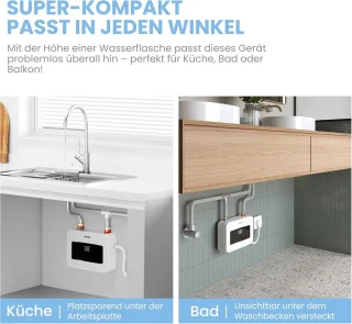 Mini-doorstroomboiler 3,6 kW - Ruimtebesparend, Elektronisch Geregeld, Onmiddellijk Warm Water voor Wastafel