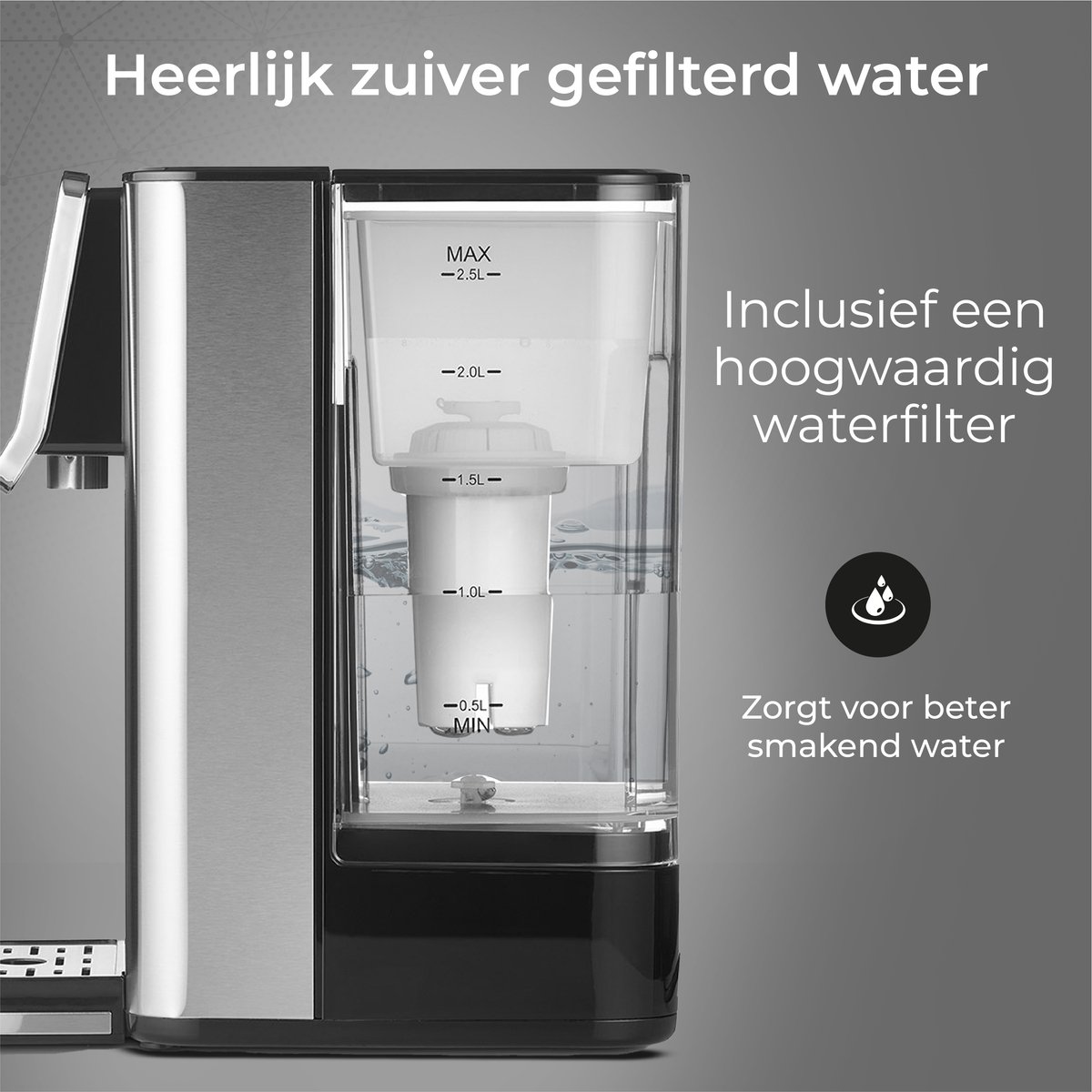 CoolHome Heetwaterdispenser 2,5L RVS Zwart
