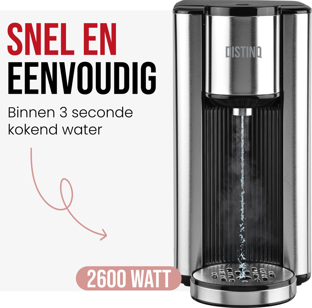 DistinQ Heetwaterdispenser 2,5L met Afneembaar Reservoir