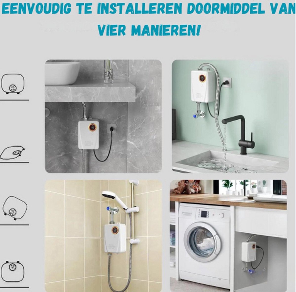 Doorstroomboiler 3500W Elektrisch Zwart