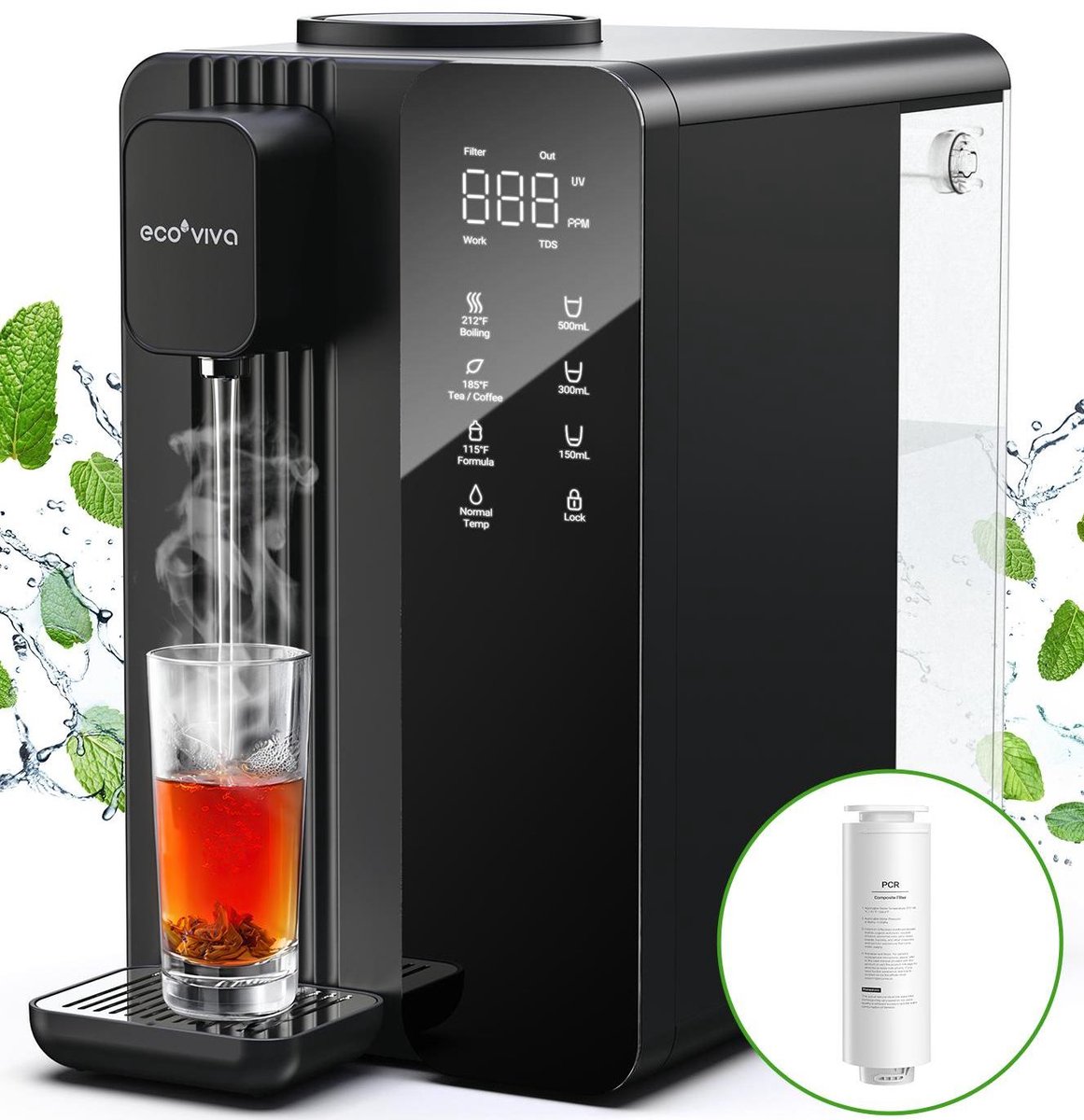 De Ecoviva MATE4 Heetwaterdispenser en Waterfilter 4.5L Zwart in één oogopslag