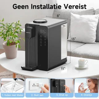 Ecoviva MATE4 Heetwaterdispenser en Waterfilter 4.5L Zwart