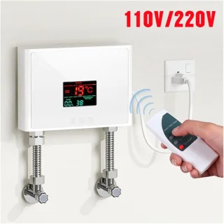 Elektrische boiler doorstroomverwarmer voor badkamer en keuken, wandmontage, 210x150x55mm, goud