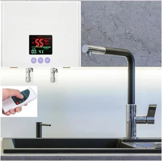 Elektrische boiler doorstroomverwarmer voor badkamer en keuken, wandmontage, 210x150x55mm, goud