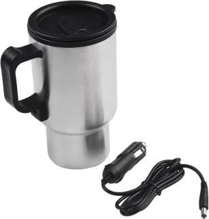 Elektrische Verwarmde Mok - Auto Waterkoker Mok - Warme Dranken Onderweg - 12V Auto Gebruik - 450ml - Zilver