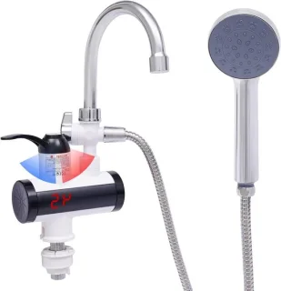 Elektrische warmwaterkraan wit zilver