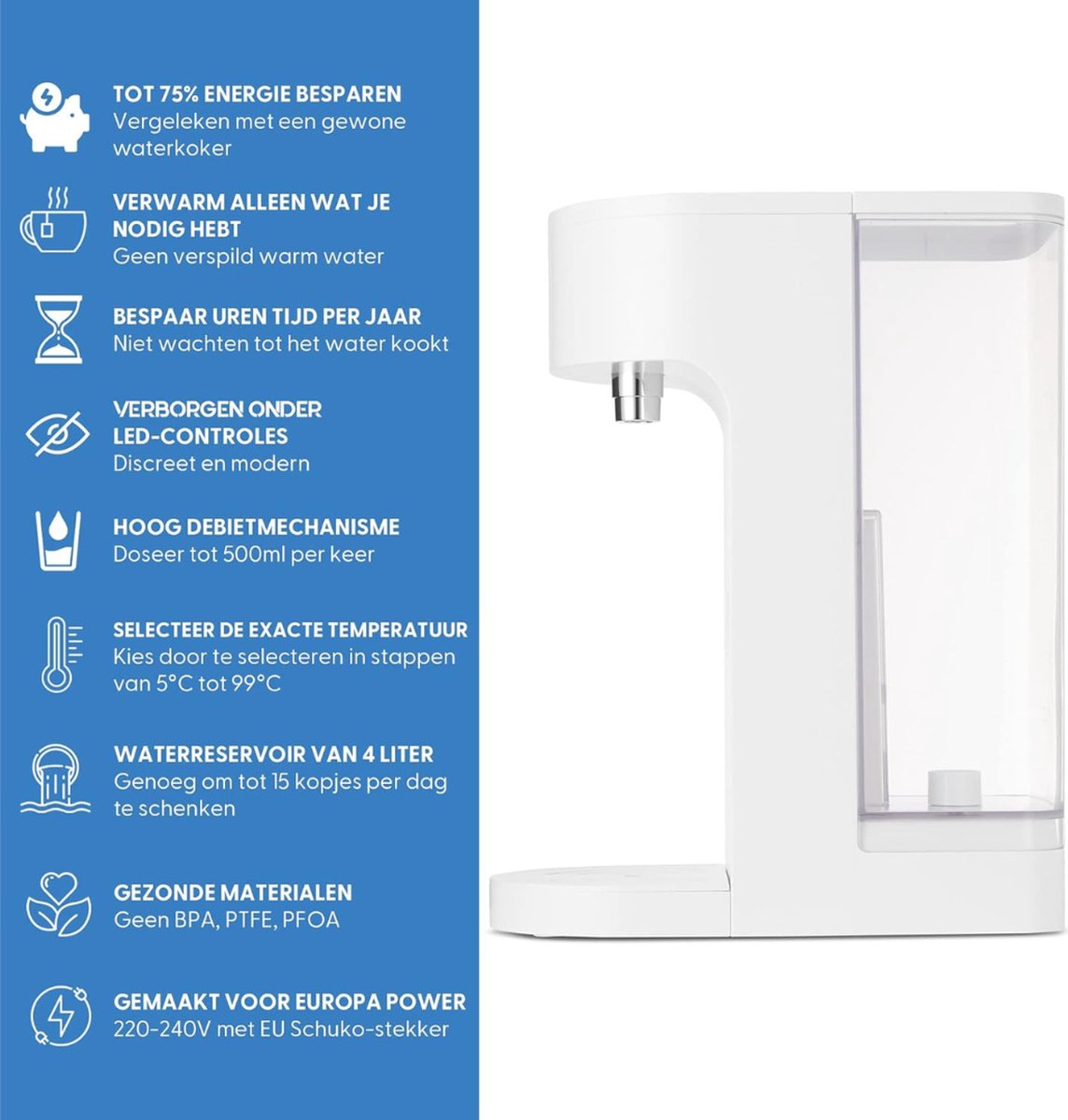 Equivera Heetdispenser - Instant Waterkoker met Afneembaar Reservoir