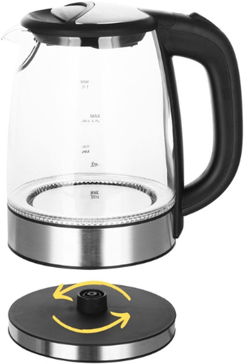 Glazen Waterkoker 1.7L 2200W Zwart Zilver
