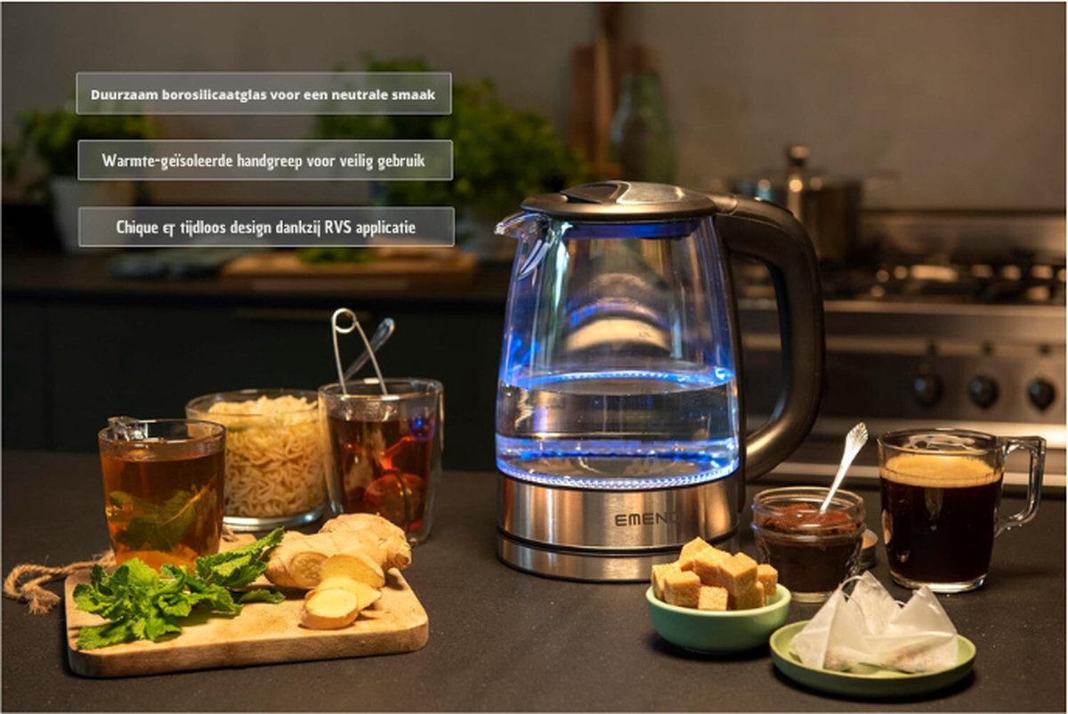 Glazen Waterkoker 1.7L 2200W Zwart Zilver