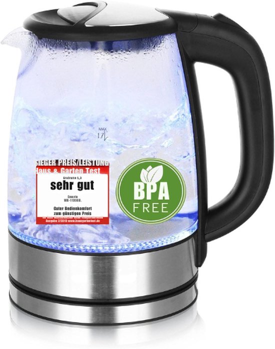Glazen Waterkoker 1.7L 2200W Zwart Zilver