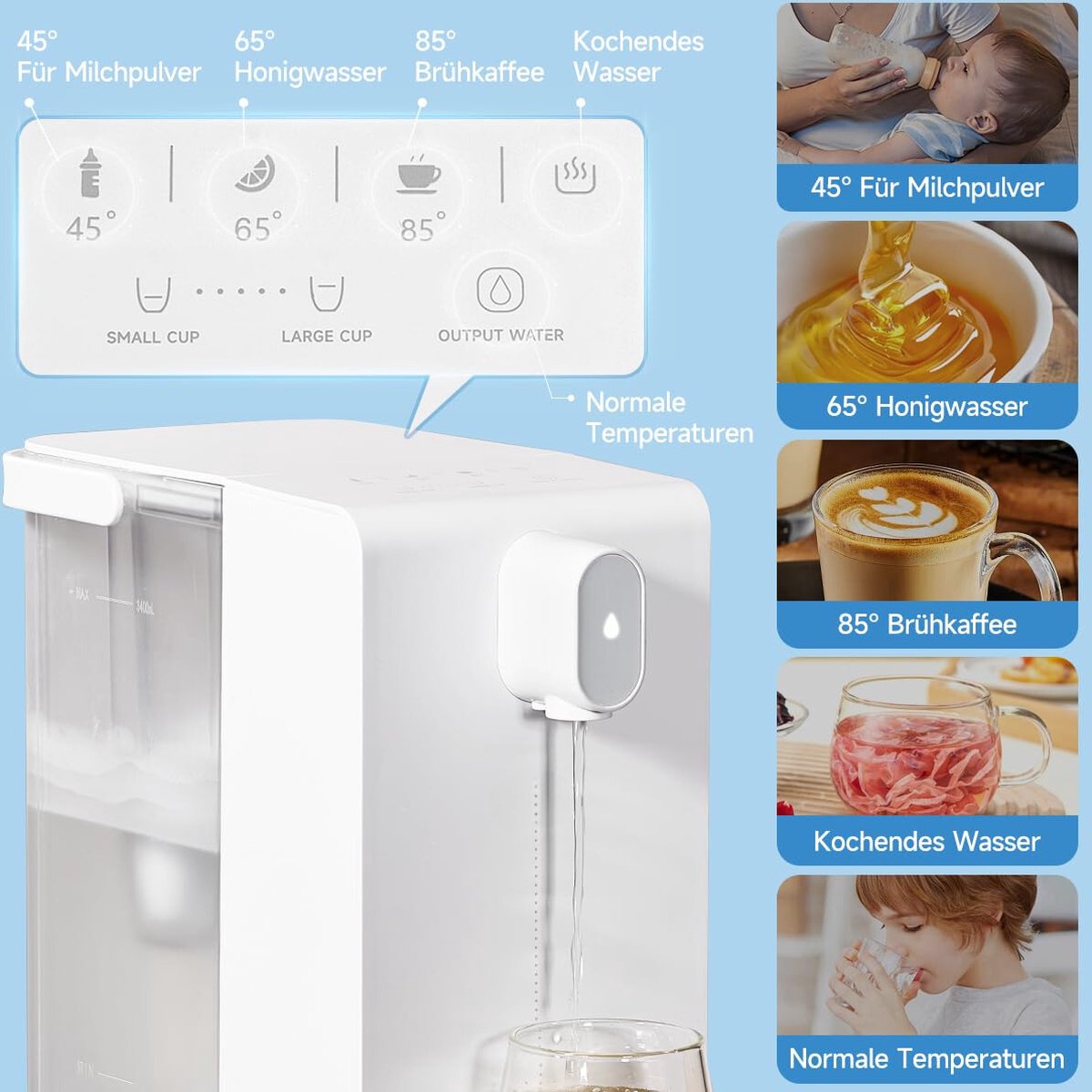 Heetwaterdispenser 3.4L met Waterfilterpatroon en 5 Instelbare Standen