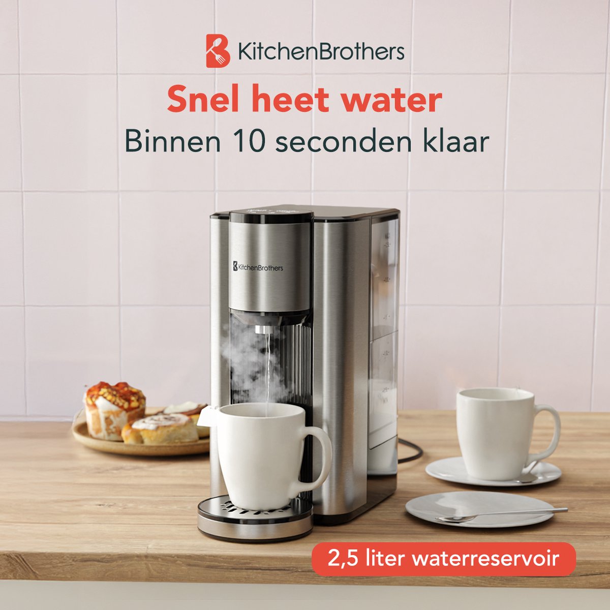 KitchenBrothers Heetwaterdispenser 2.5L RVS
