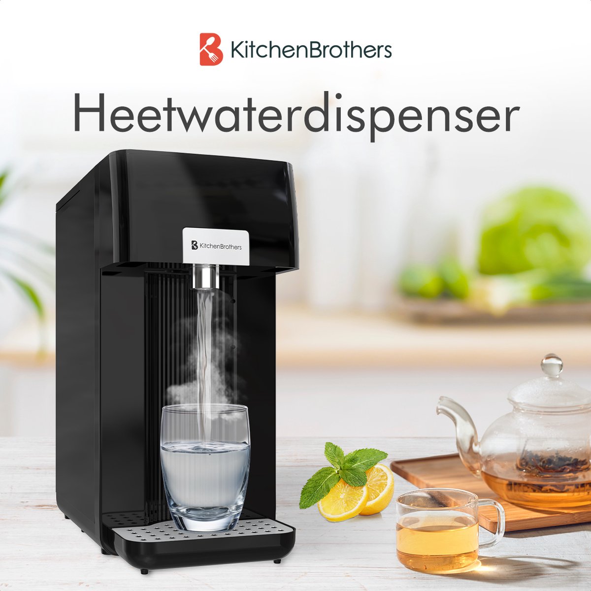 Wat vinden we goed aan de KitchenBrothers Heetwaterdispenser 2.5L Zwart