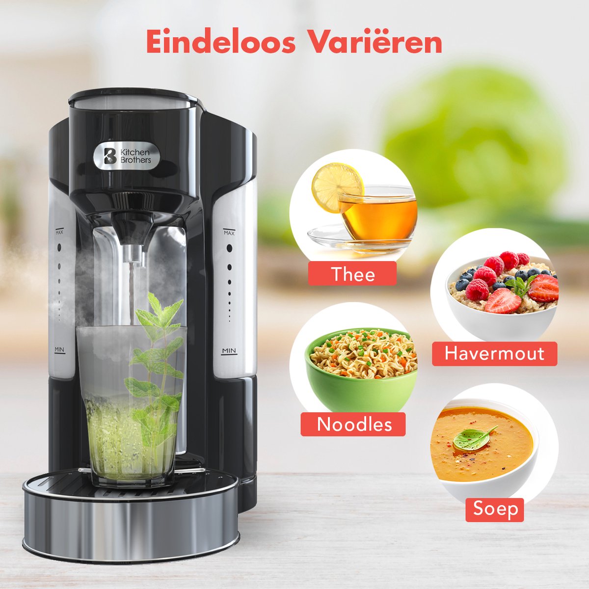 KitchenBrothers Heetwaterdispenser 2L RVS/Zwart