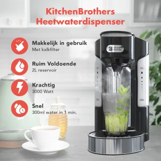 KitchenBrothers Heetwaterdispenser 2L RVS/Zwart