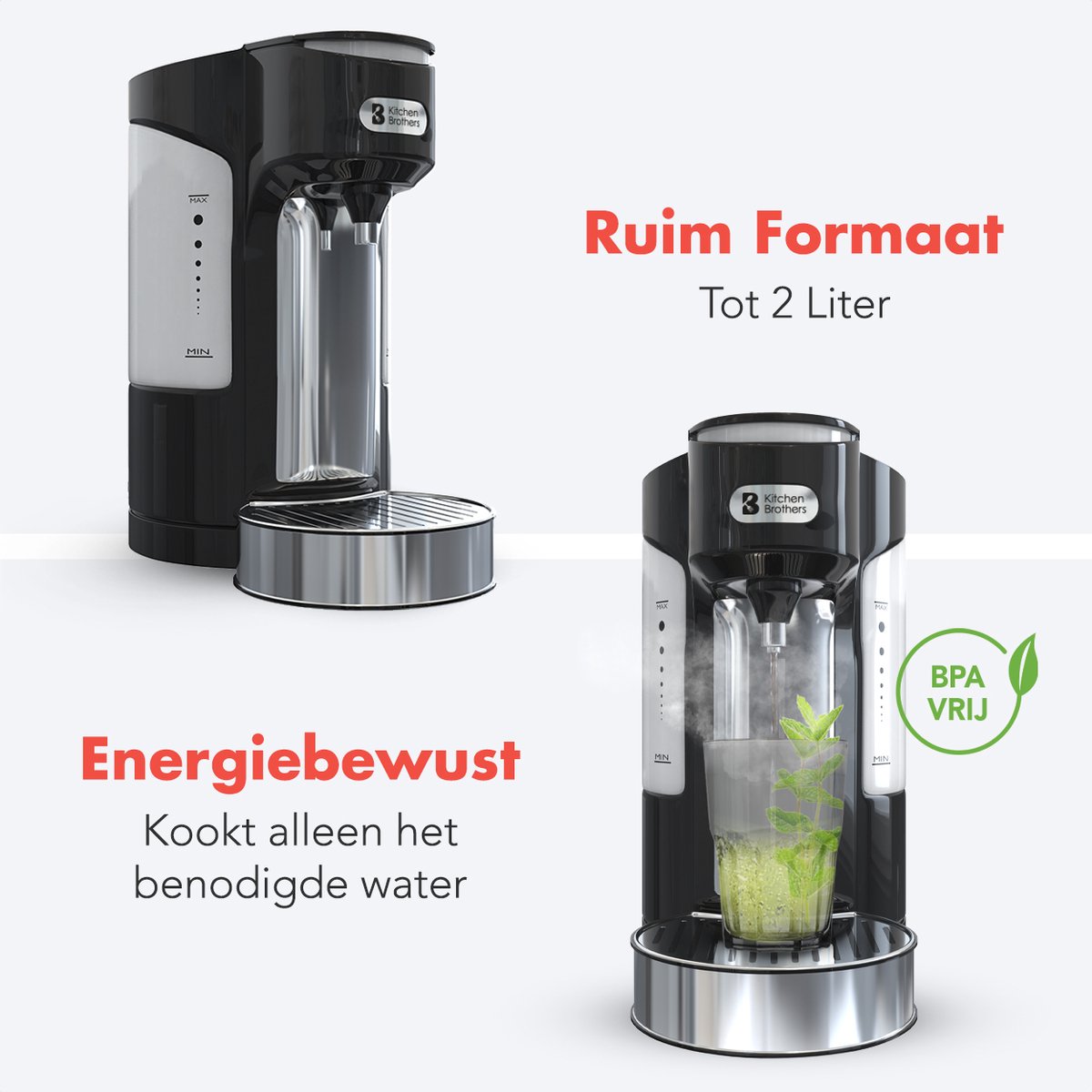 KitchenBrothers Heetwaterdispenser 2L RVS/Zwart
