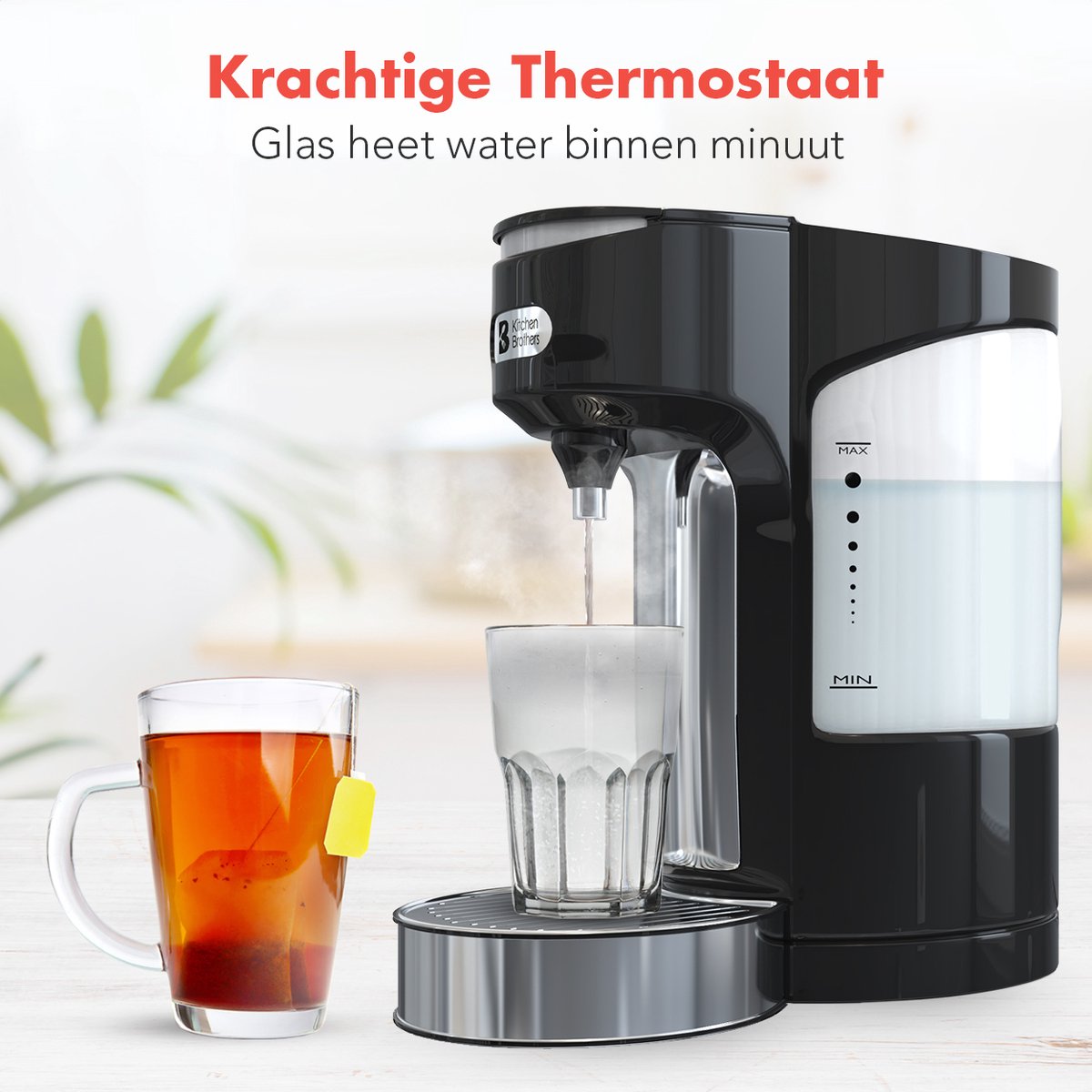 KitchenBrothers Heetwaterdispenser 2L RVS/Zwart