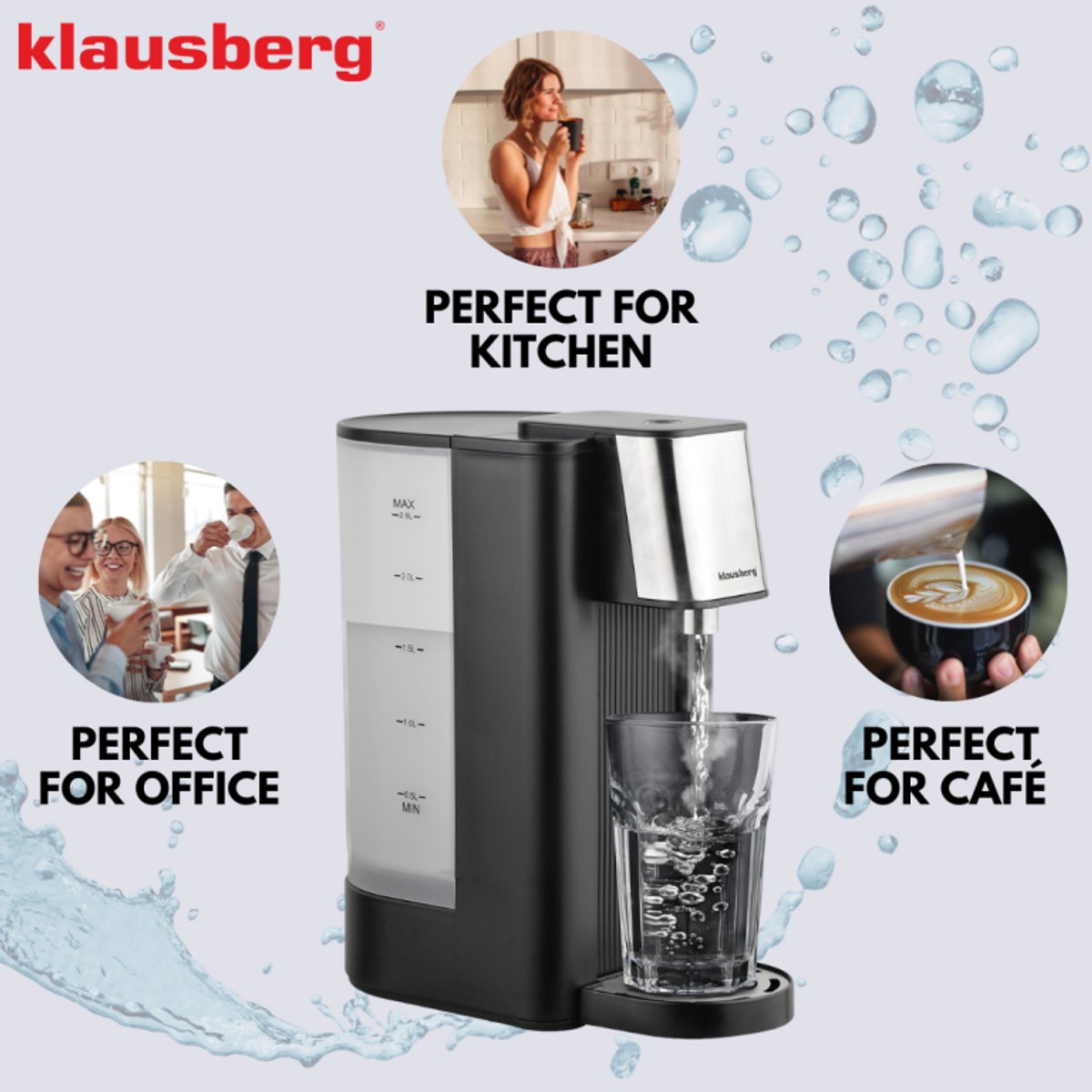 Klausberg KB7877 Hot Water Dispenser 2,5L Zwart/RVS