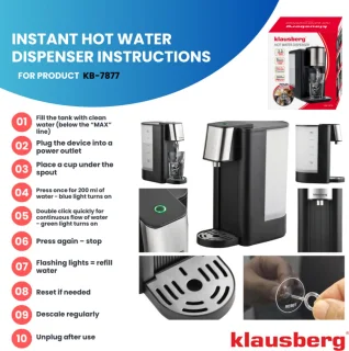 Klausberg KB7877 Hot Water Dispenser 2,5L Zwart/RVS