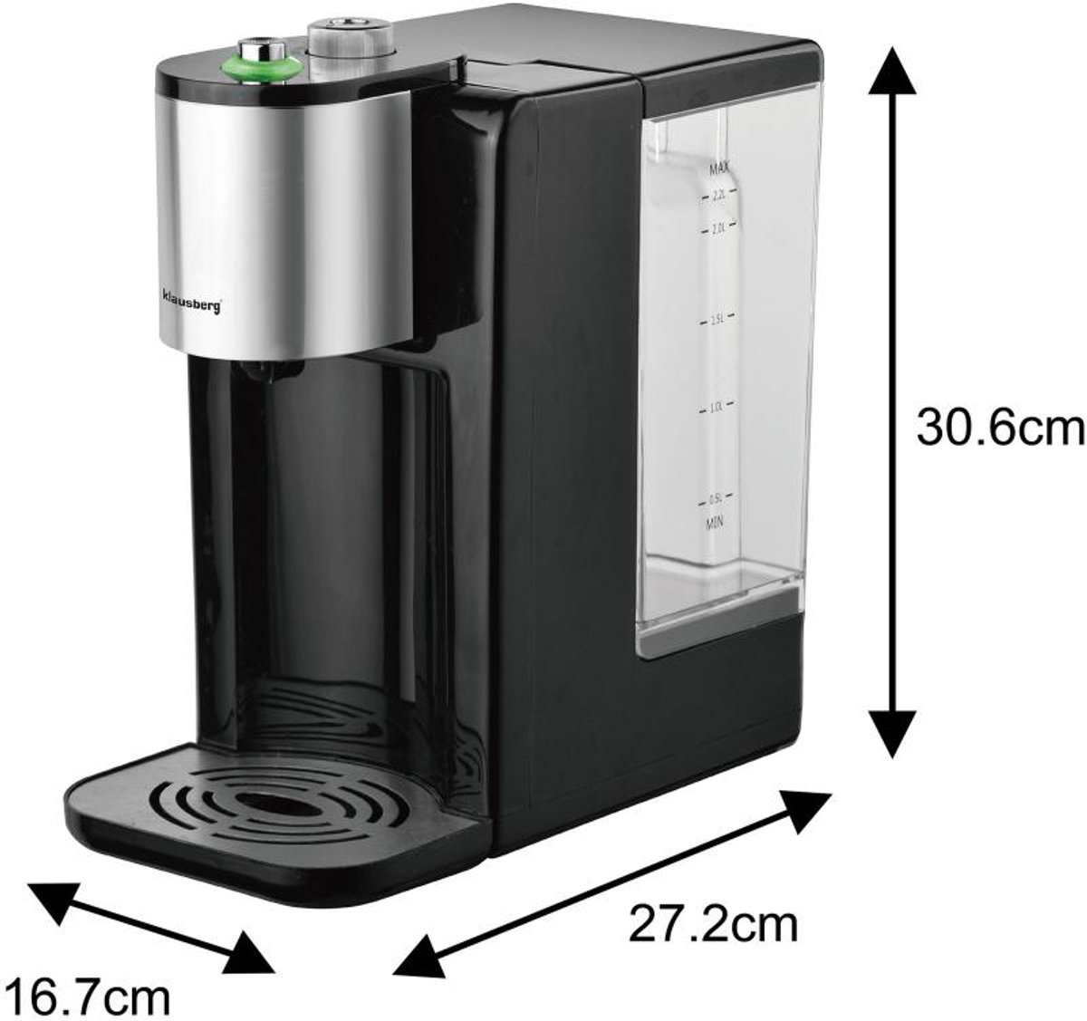 Klausberg KB7878 Hot Water Dispenser 2,2L Zwart/RVS