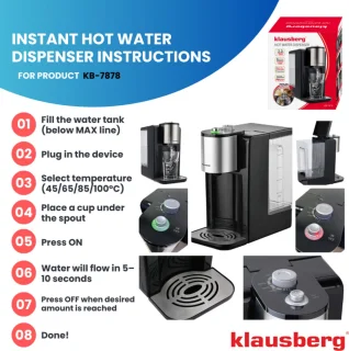 Klausberg KB7878 Hot Water Dispenser 2,2L Zwart/RVS