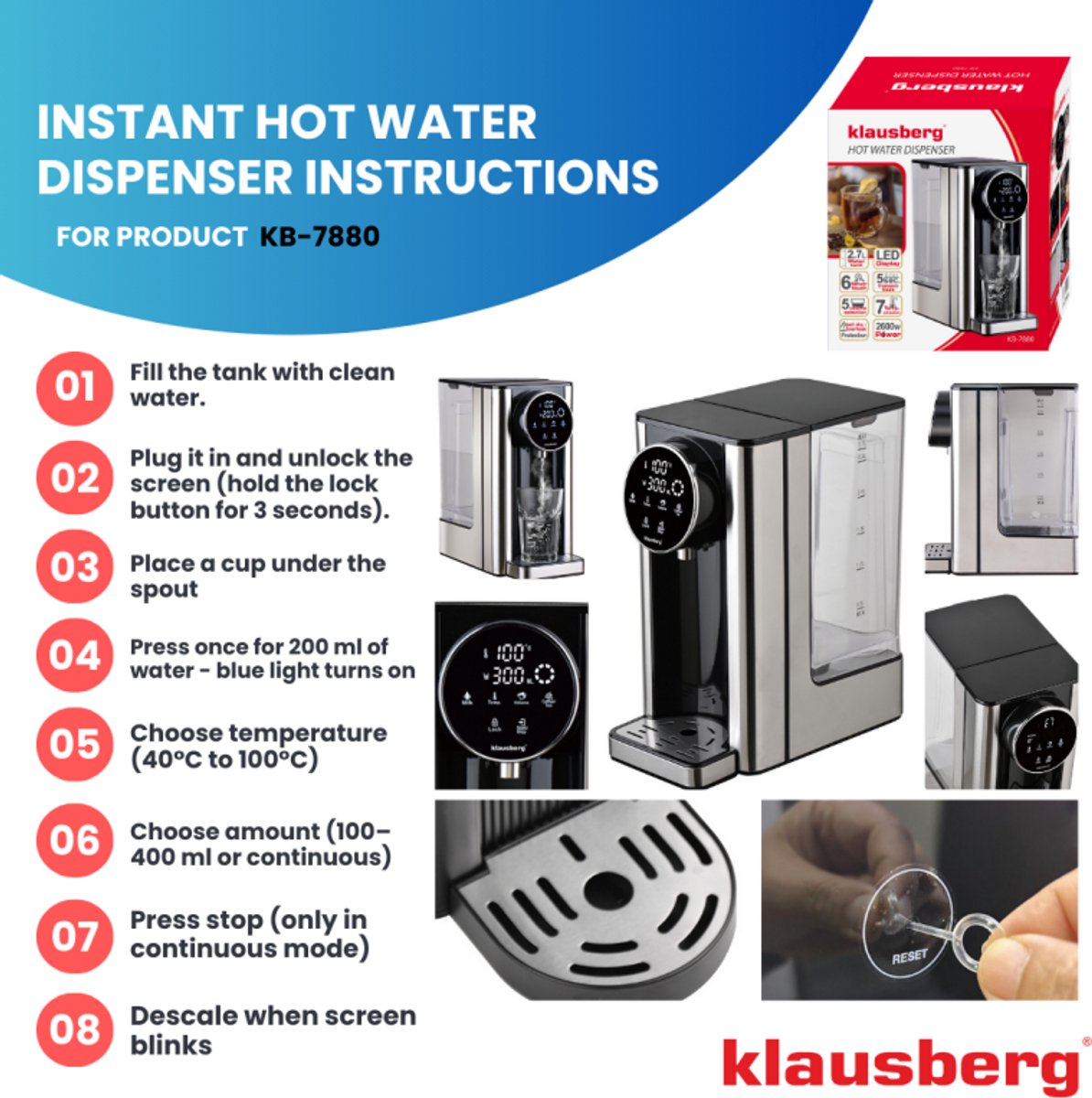 Klausberg KB7880 Heetwaterdispenser 2,7L