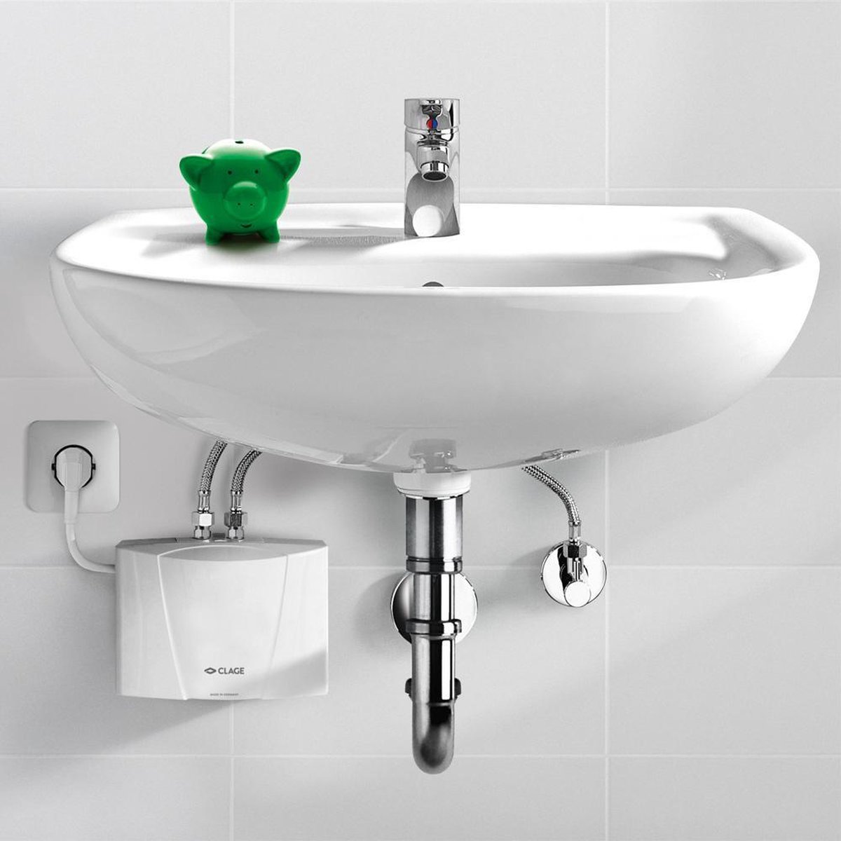 De M3/END Doorstroomwaterverwarmer 3500W met kraan bovenbouw in één oogopslag