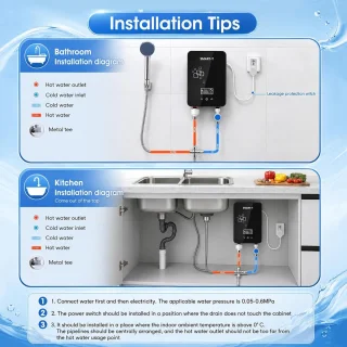 Mini doorstromend waterheater 6000 W - compact met temperatuurweergave - plug and play voor douche en keuken - ShopVlot
