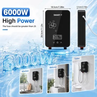 Mini doorstromend waterheater 6000 W - compact met temperatuurweergave - plug and play voor douche en keuken - ShopVlot