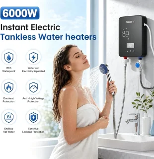 Mini doorstromend waterheater 6000 W - compact met temperatuurweergave - plug and play voor douche en keuken - ShopVlot