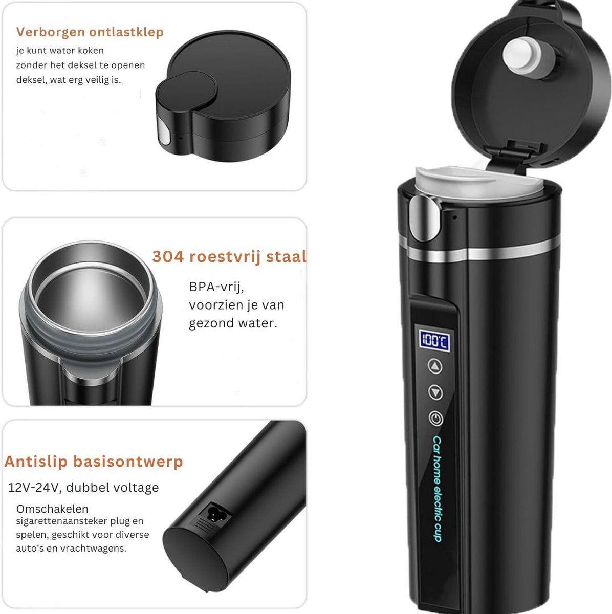 MKSS® 12V Auto Waterkoker Zwart