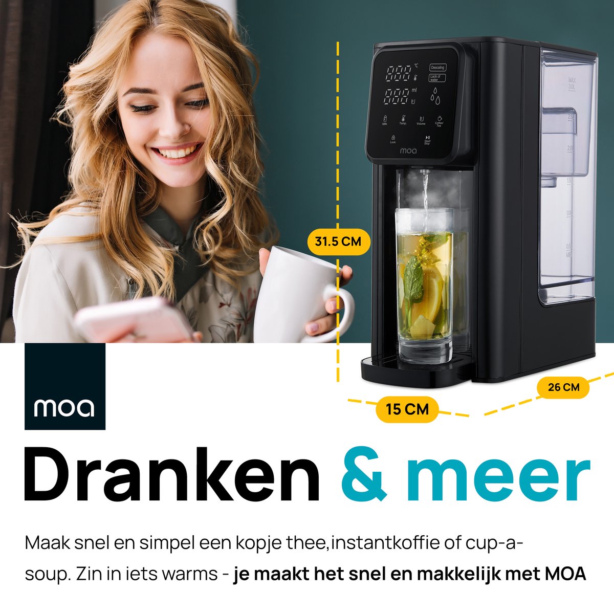MOA Heetwaterdispenser 3L Zwart