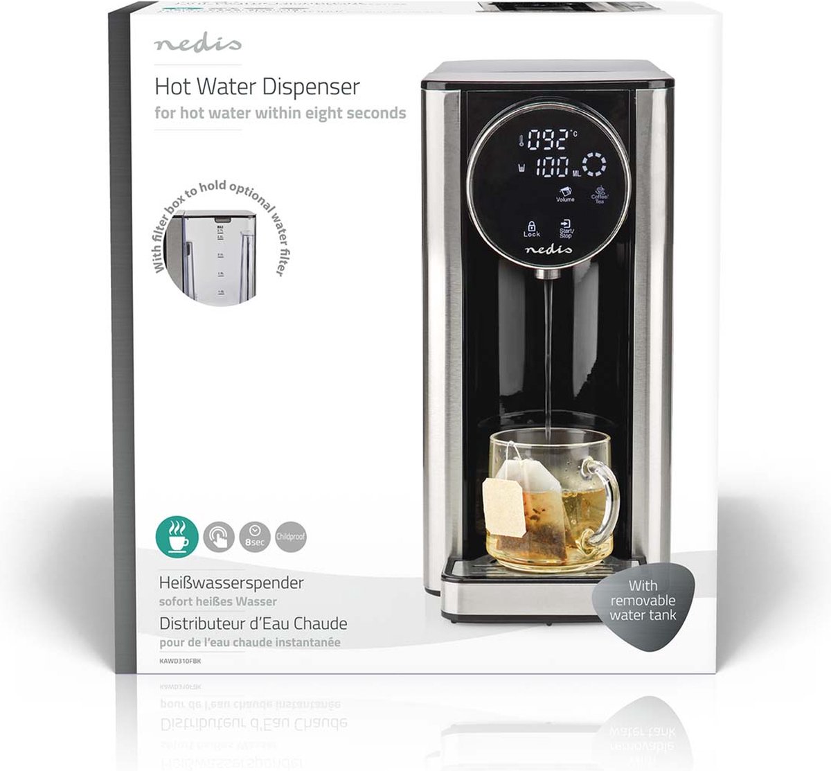 Nedis Heetwaterdispenser 2600W 2.7L Zwart Aluminium