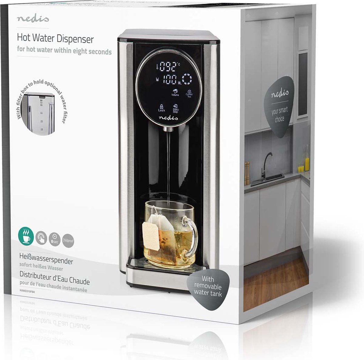 Nedis Heetwaterdispenser 2600W 2.7L Zwart Aluminium