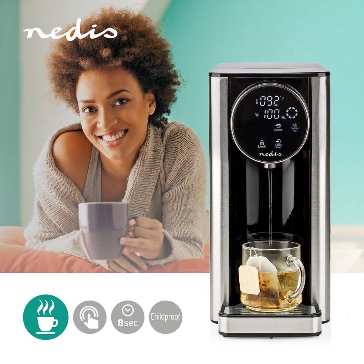 Nedis Heetwaterdispenser 2600W 2.7L Zwart Aluminium