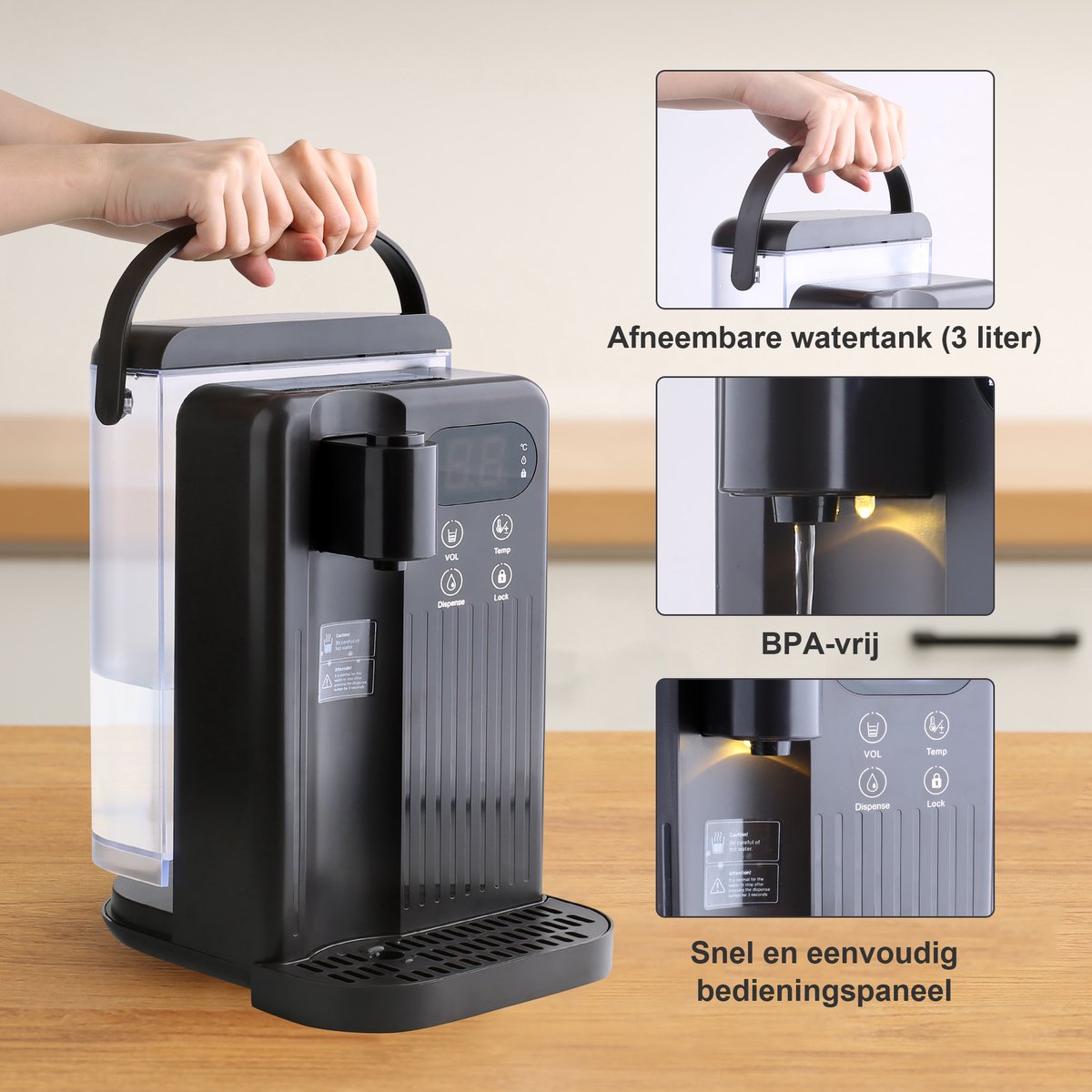 Nimma Heetwaterdispenser 3L Zwart