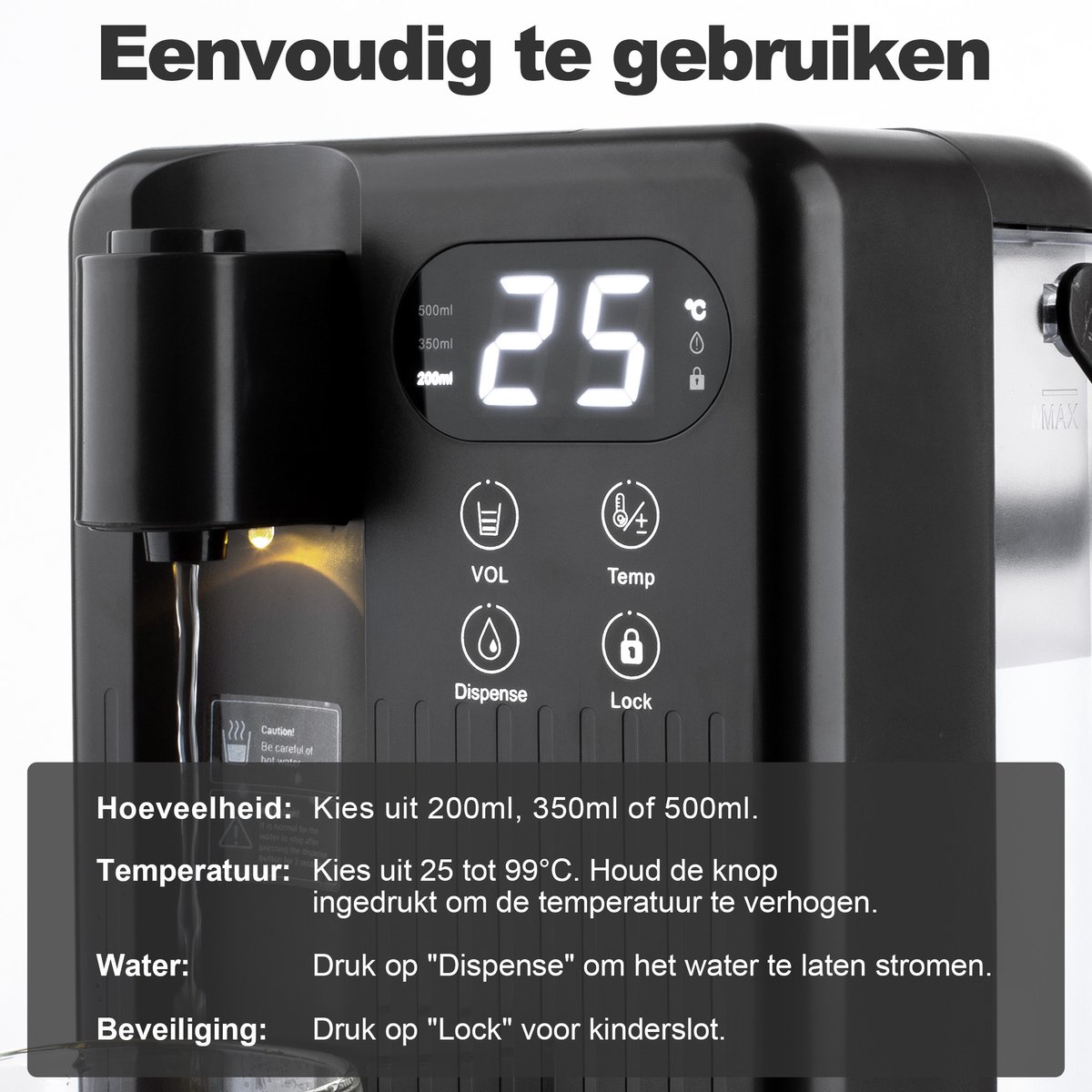 Nimma Heetwaterdispenser 3L Zwart