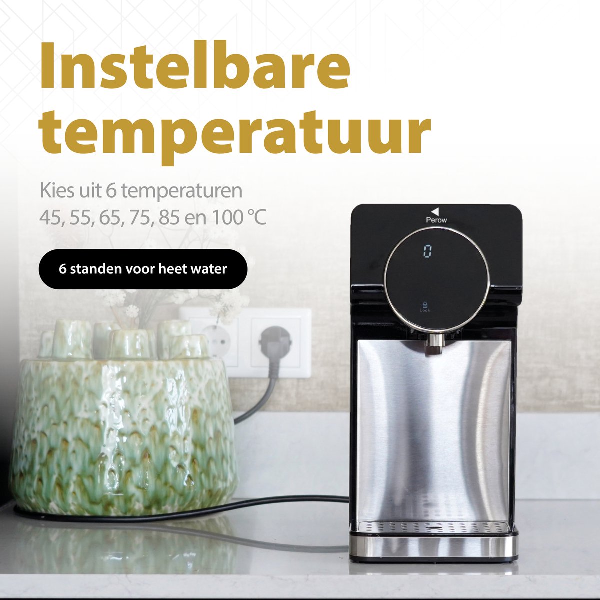 Perow Heetwaterdispenser RVS Zwart 2.7L