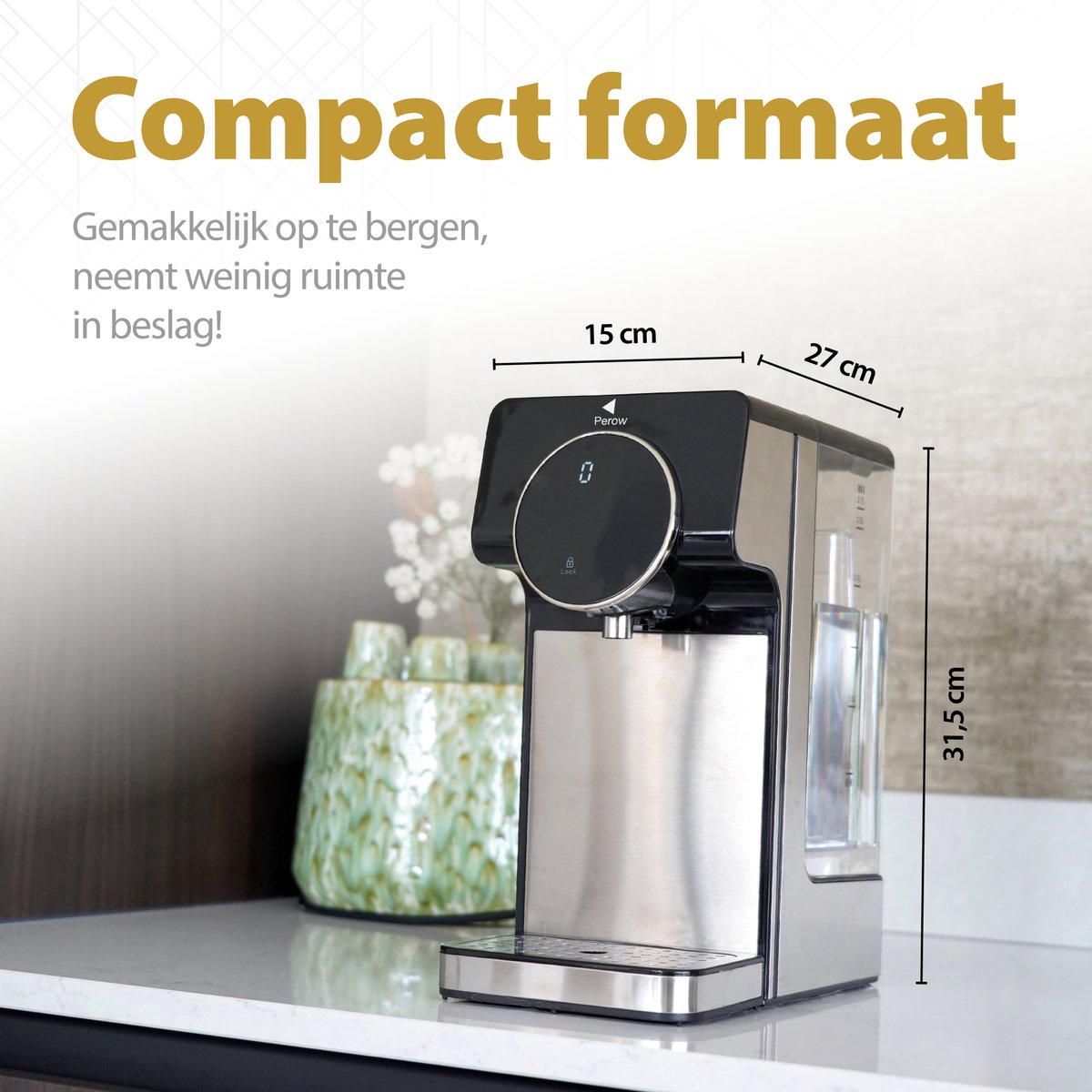 Perow Heetwaterdispenser RVS Zwart 2.7L