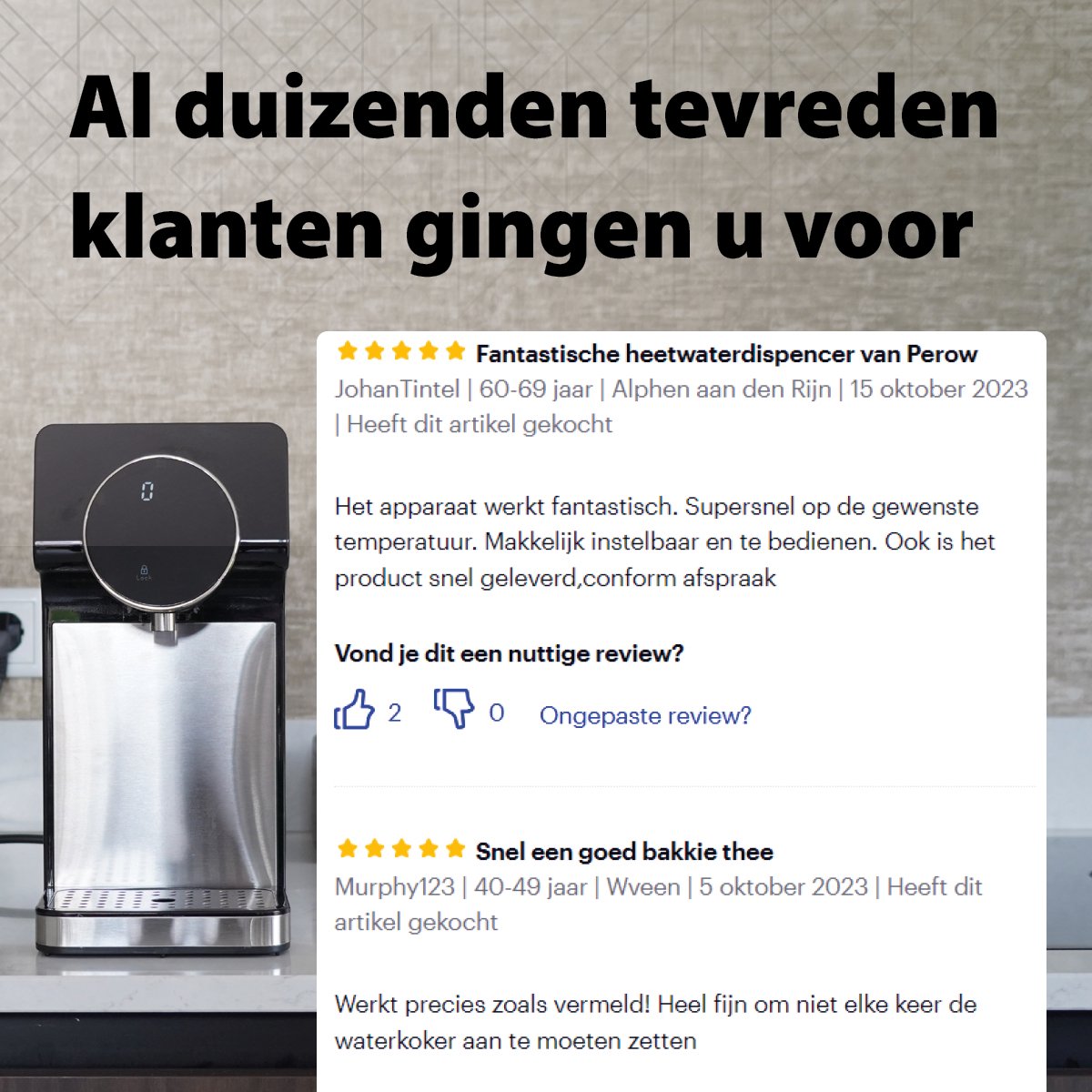 Perow Heetwaterdispenser RVS Zwart 2.7L
