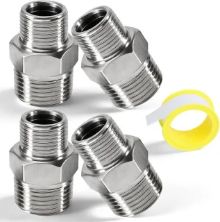 Set van 4 rvs dubbele nippels 1/2" x 3/8" verloop