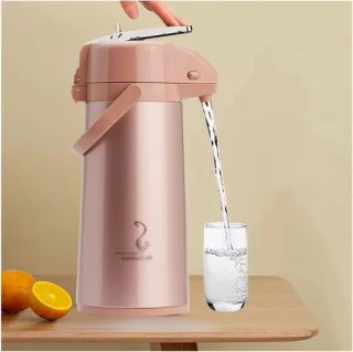 Thermos Koffie Dispenser - Warmhoudkan Pompfles - Dranken Warm Houden - Dubbelwandig RVS - 2.2 Liter - Roze